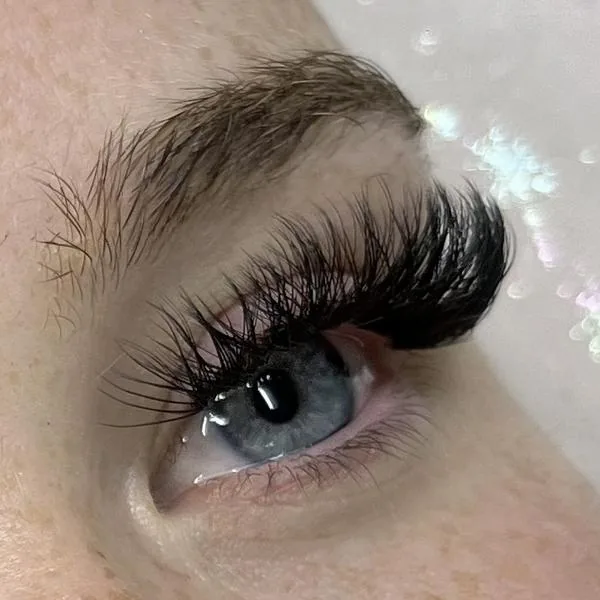Dramatic volume lash set on blue eyes